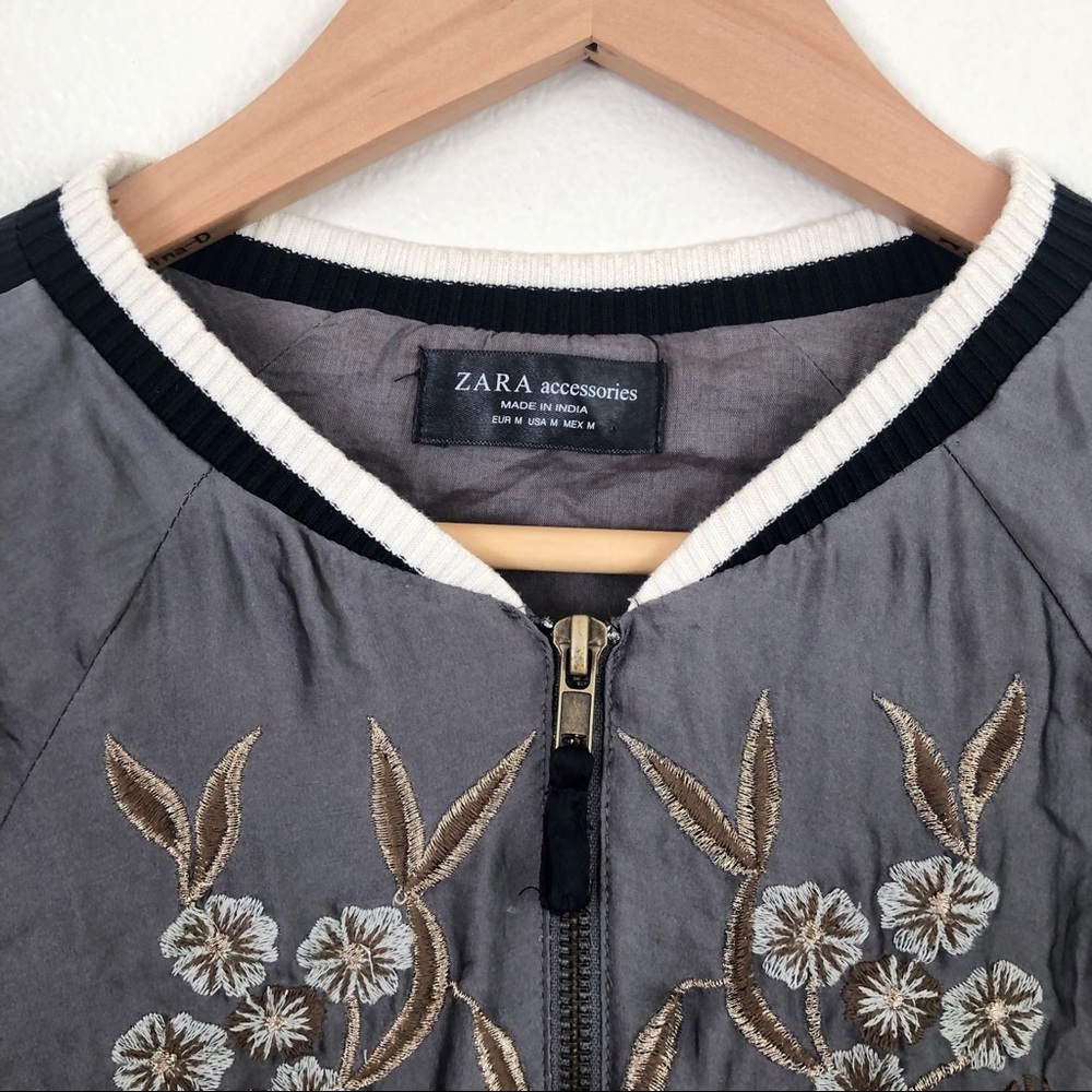 {ZARA} Beaded + Embroidered Satin Bomber Jacket - Picture 7 of 8